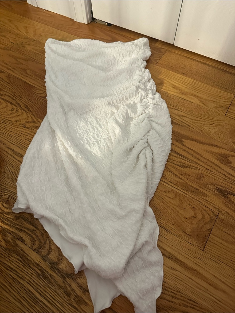 White Textured Strapless Dress